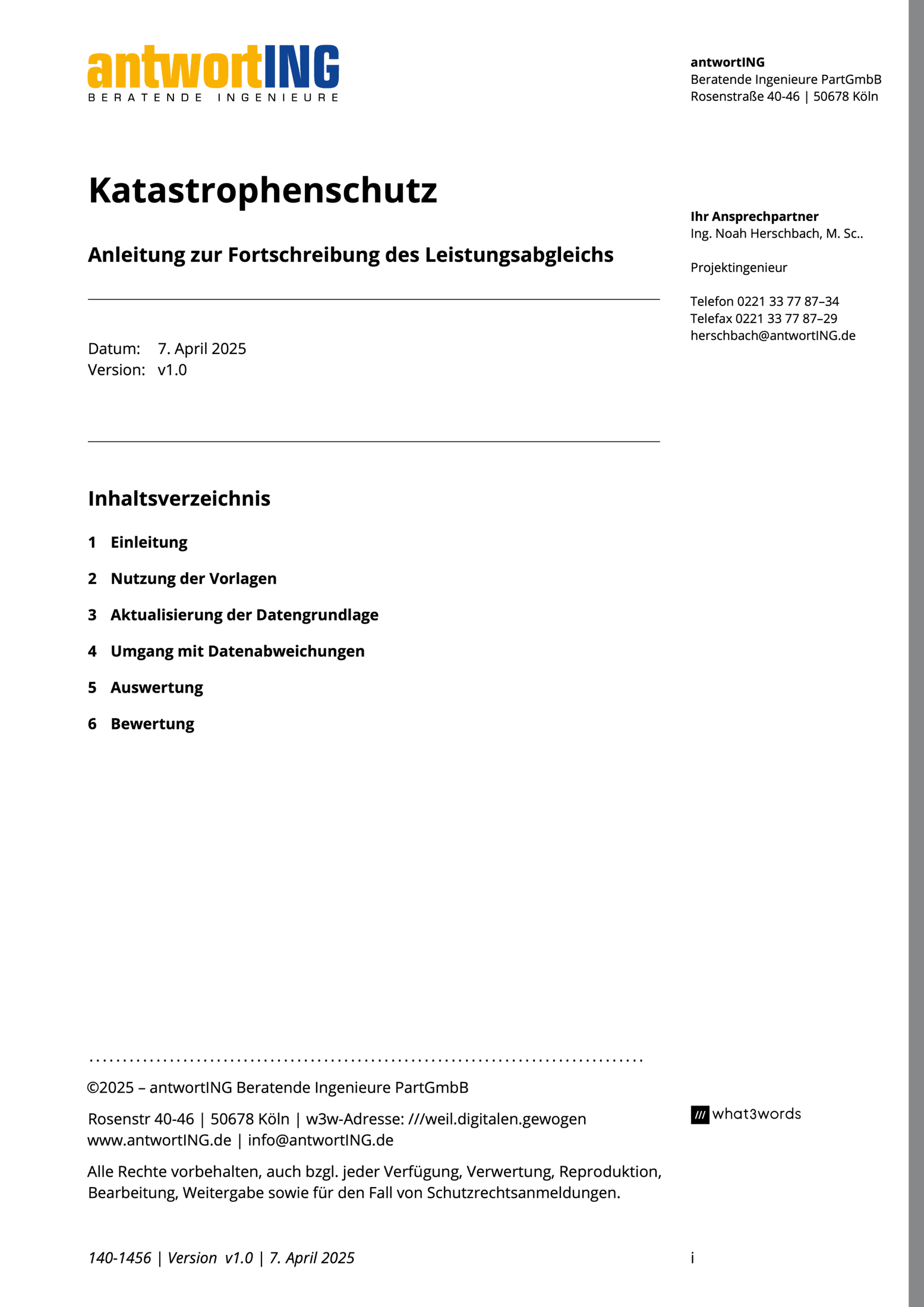 Beispiel: Leitfaden zur Fortschreibung – Beispielseite aus einem antwortING-Gutachten