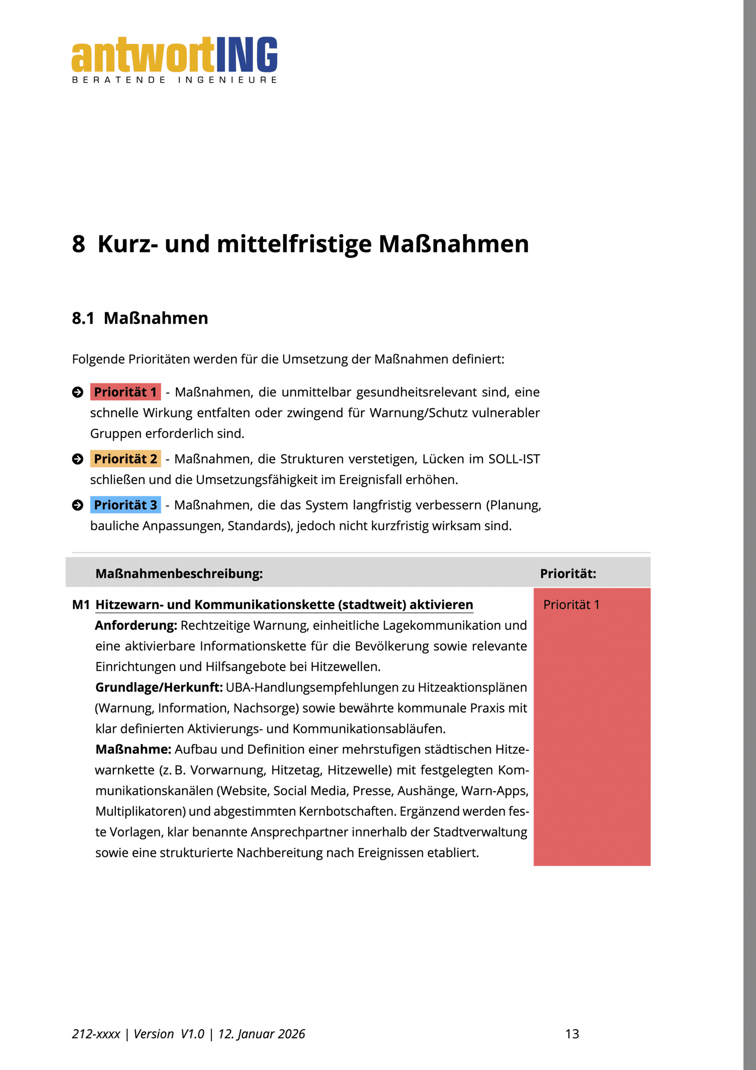 Beispiel: Einzelmaßnahme – Beispielseite aus einem antwortING-Gutachten
