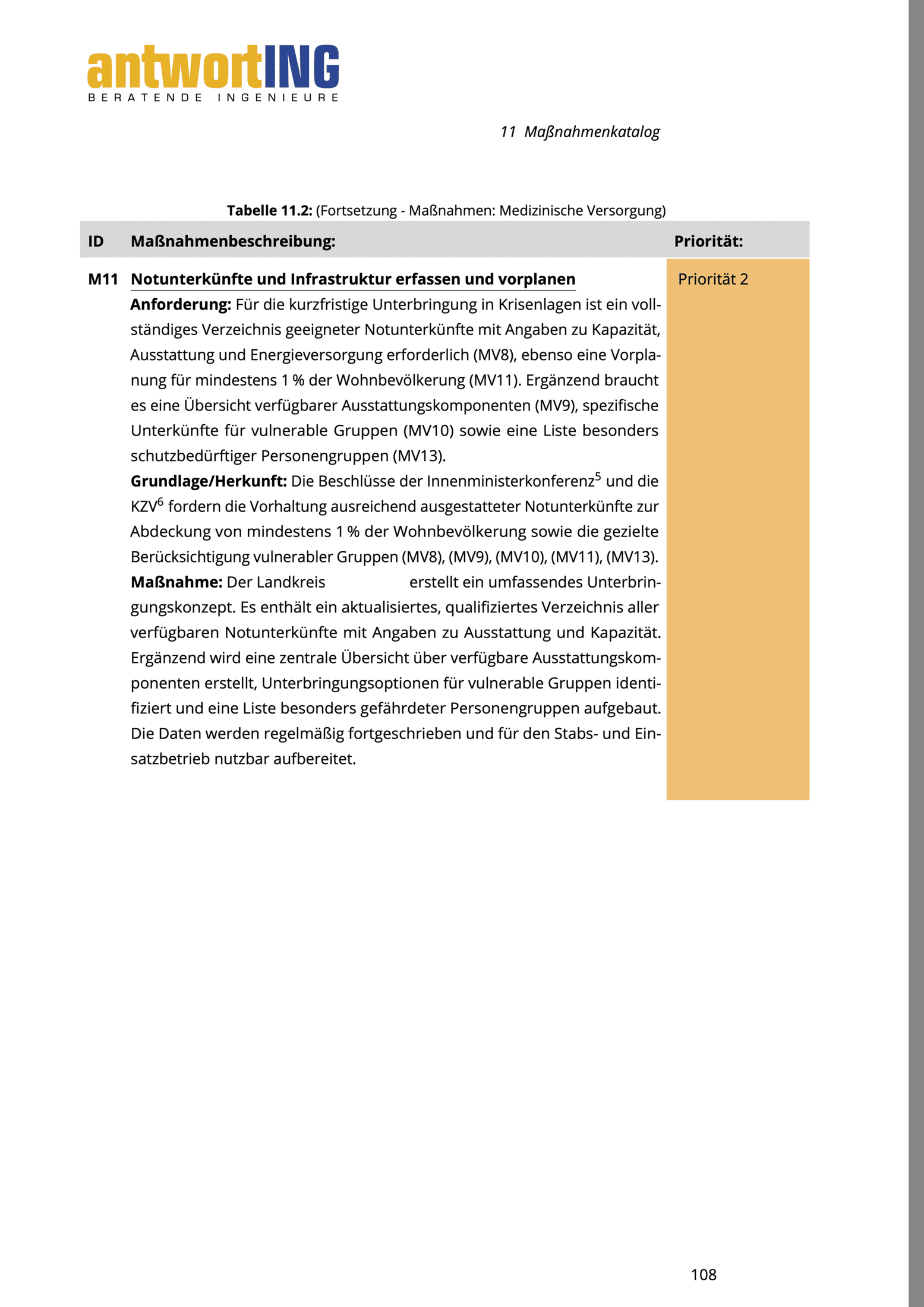 Beispiel: Einzelmaßnahme – Beispielseite aus einem antwortING-Gutachten