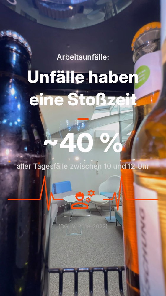 Arbeitsunfälle: ~40 % aller meldepflichtigen Tagesfälle passieren zwischen 10 und 12 Uhr (DGUV, 2019–2022)