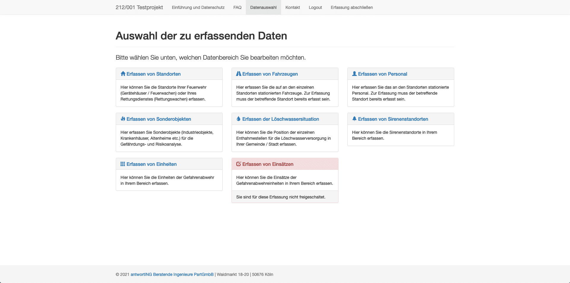 Übersicht der Datenerfasung