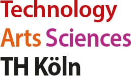 Logo mit den Worten Technology Arts Sciences TH Köln in roter, oranger, rosa und schwarzer Schrift auf weißem Hintergrund.